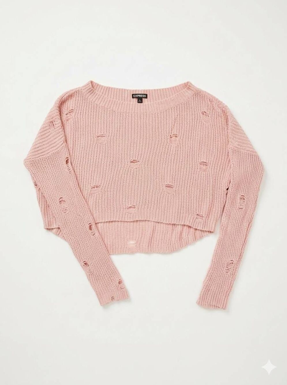 🔸️Express Pink Distressed Lightweight Hi-Low Cropped Sweater Medium